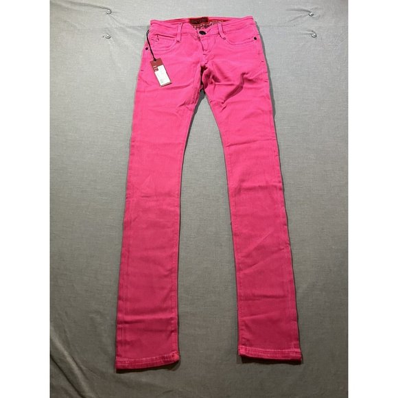 Maxime Cossoguy Jeans Womens 27‎ Pink Denim Pocketed Belted Zip Ladies 27x32 - Picture 1 of 13